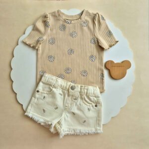 تیشرت کبریتی بابونه و شلوارک گلدوزی _ کد ۲۲۹
