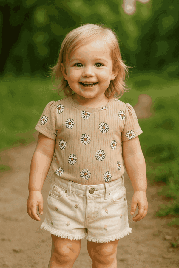 تیشرت کبریتی بابونه و شلوارک گلدوزی _ کد ۲۲۹
